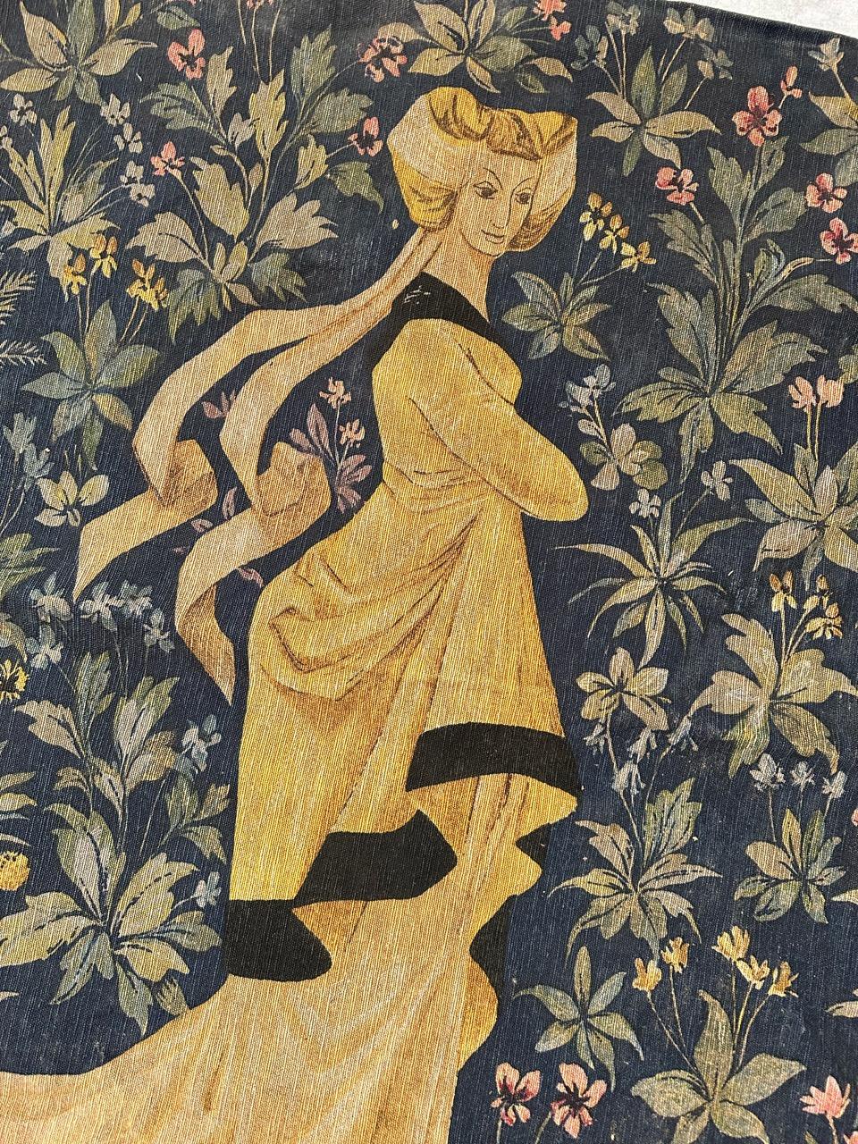 Bobyrug's Nice Vintage Französisch Aubusson Stil Jaquar Wandteppich im Zustand „Gut“ im Angebot in Saint Ouen, FR