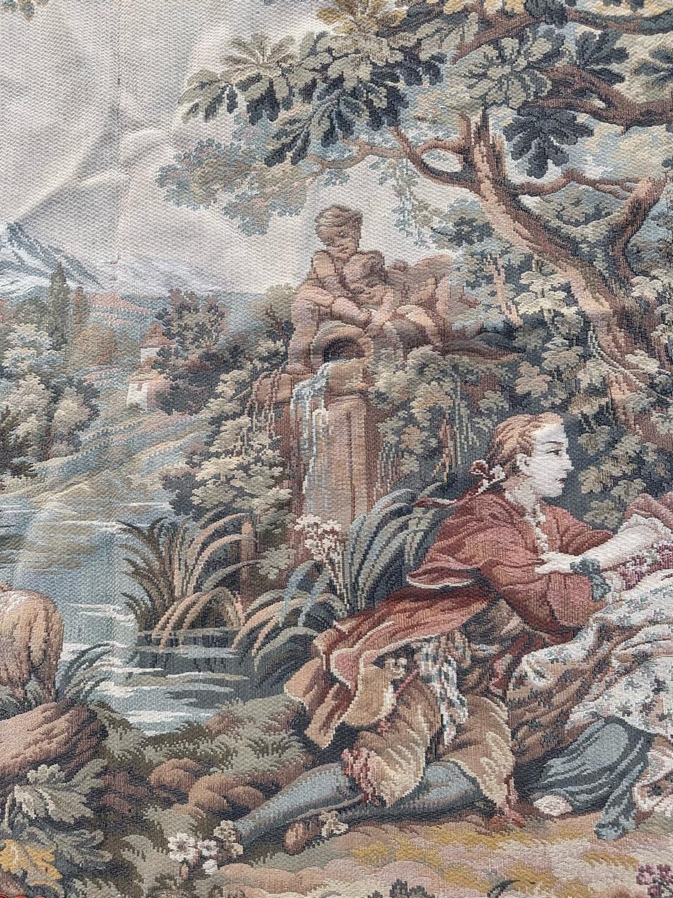 Bobyrug’s Nice vintage French Aubusson style Jaquar tapestry  In Good Condition For Sale In Saint Ouen, FR