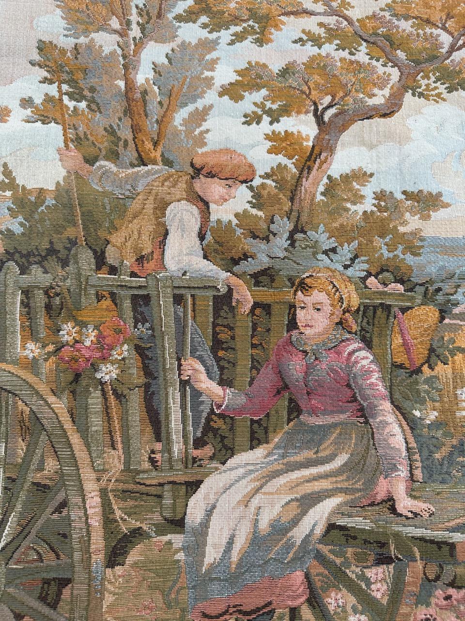Bobyrug’s Nice Vintage French Aubusson Style Jaquar Tapestry For Sale 1