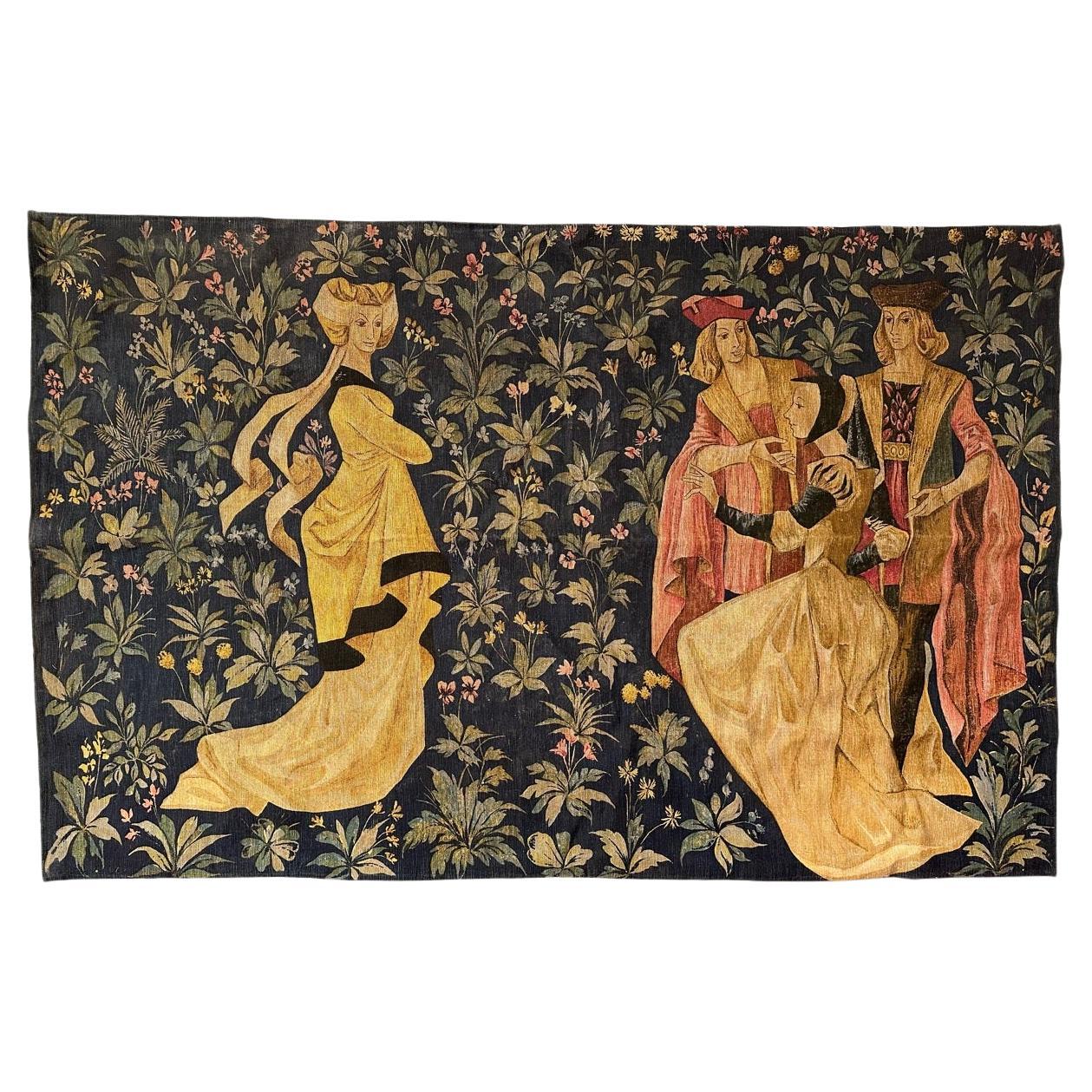 Bobyrug's Nice Vintage Französisch Aubusson Stil Jaquar Wandteppich