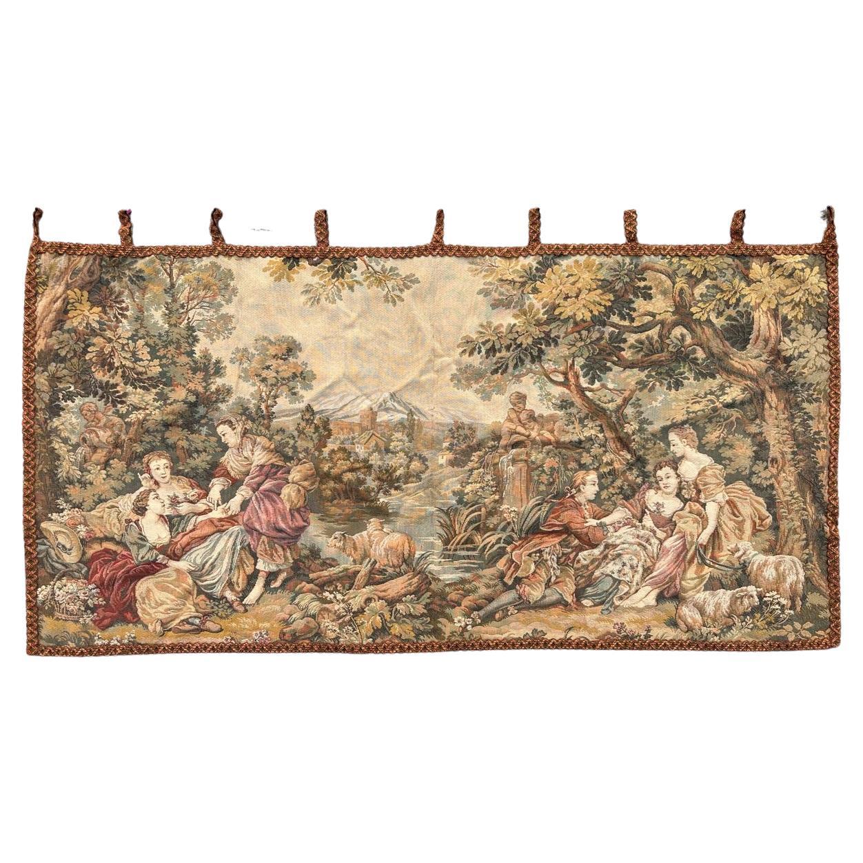 Bobyrug’s Nice vintage French Aubusson style Jaquar tapestry  For Sale