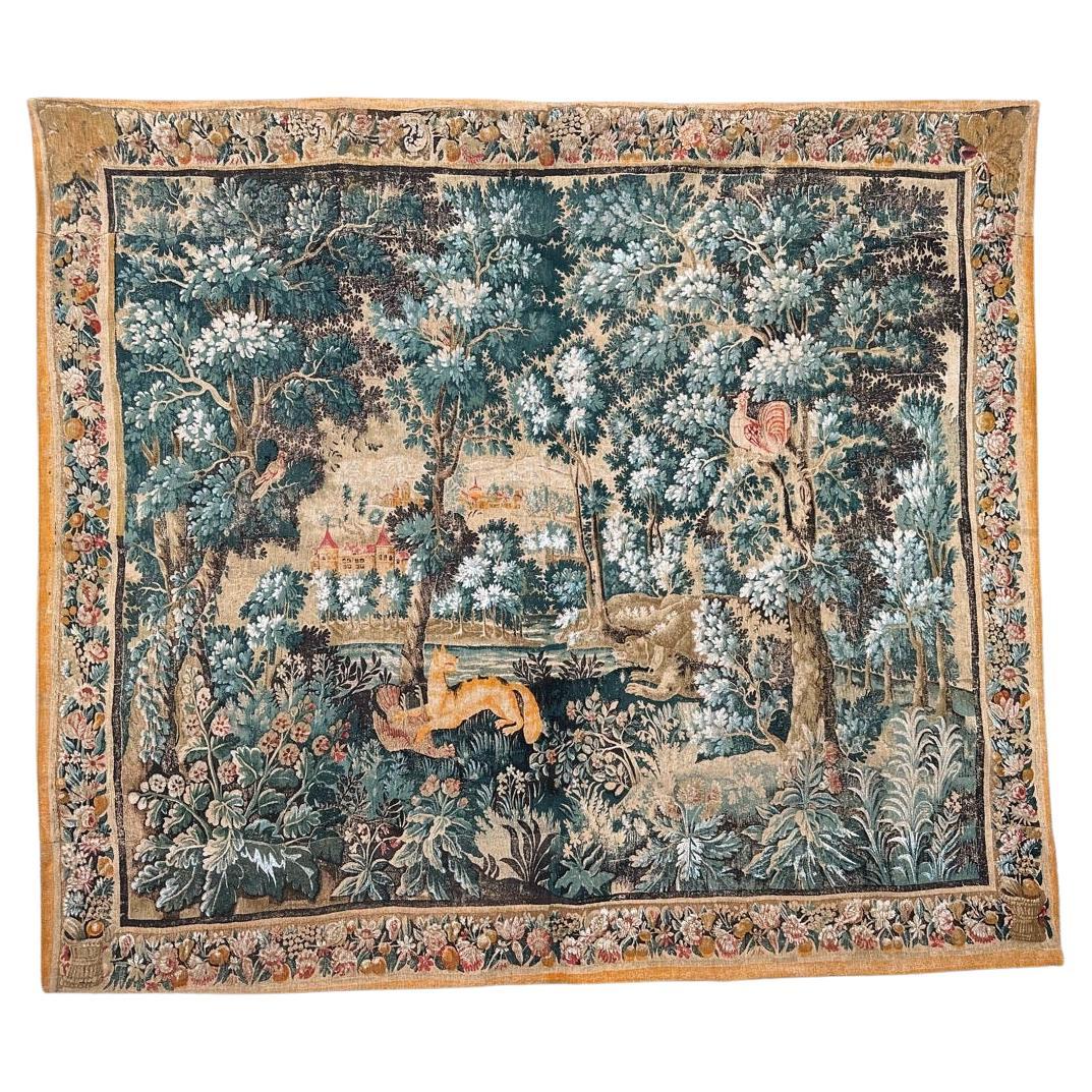 Bobyrug’s Nice Vintage French Hand Printed Tapestry For Sale