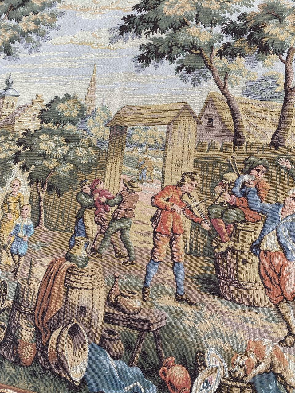 Bobyrug’s Nice French Aubusson Style Jacquard Tapestry « Villagers celebration » For Sale 4