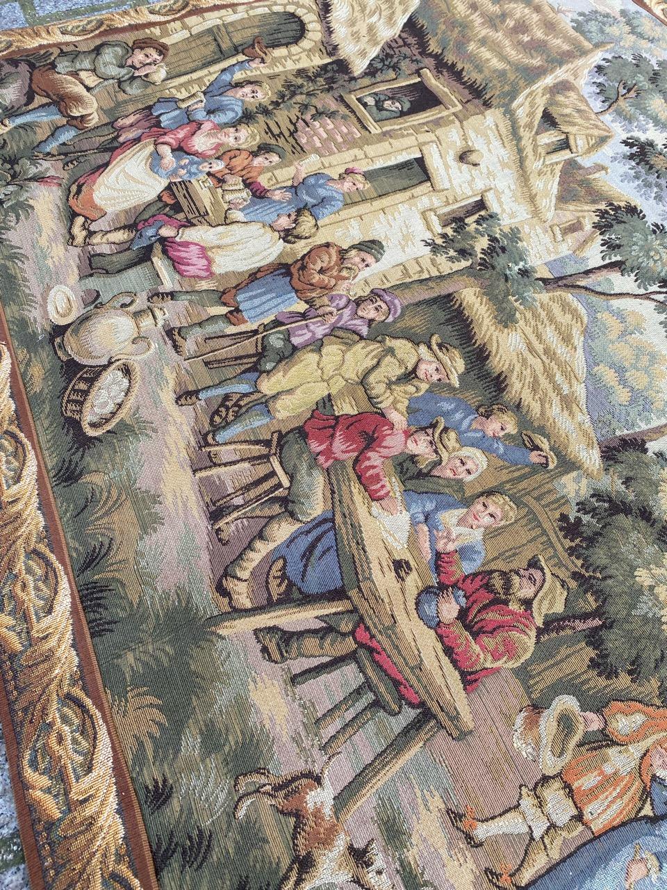 Bobyrug’s Nice French Aubusson Style Jacquard Tapestry « Villagers celebration » For Sale 7