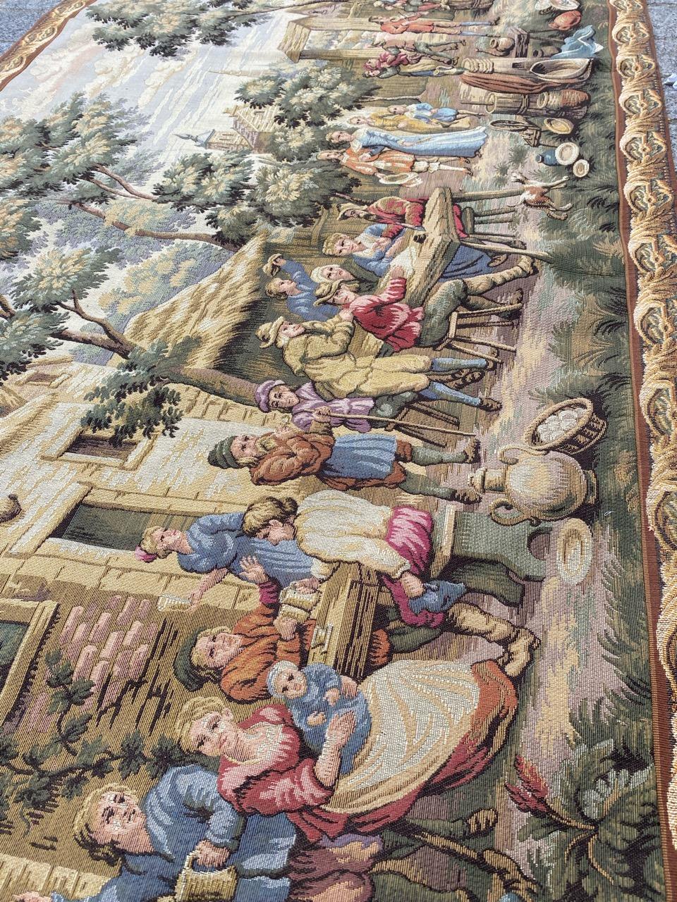 Bobyrug’s Nice French Aubusson Style Jacquard Tapestry « Villagers celebration » For Sale 9