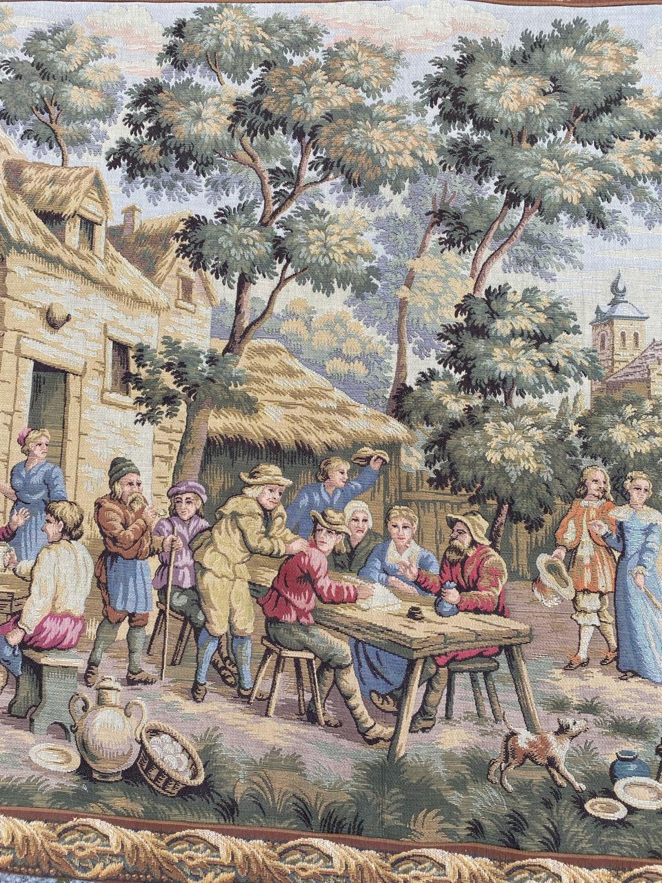 Bobyrug’s Nice French Aubusson Style Jacquard Tapestry « Villagers celebration » In Good Condition For Sale In Saint Ouen, FR