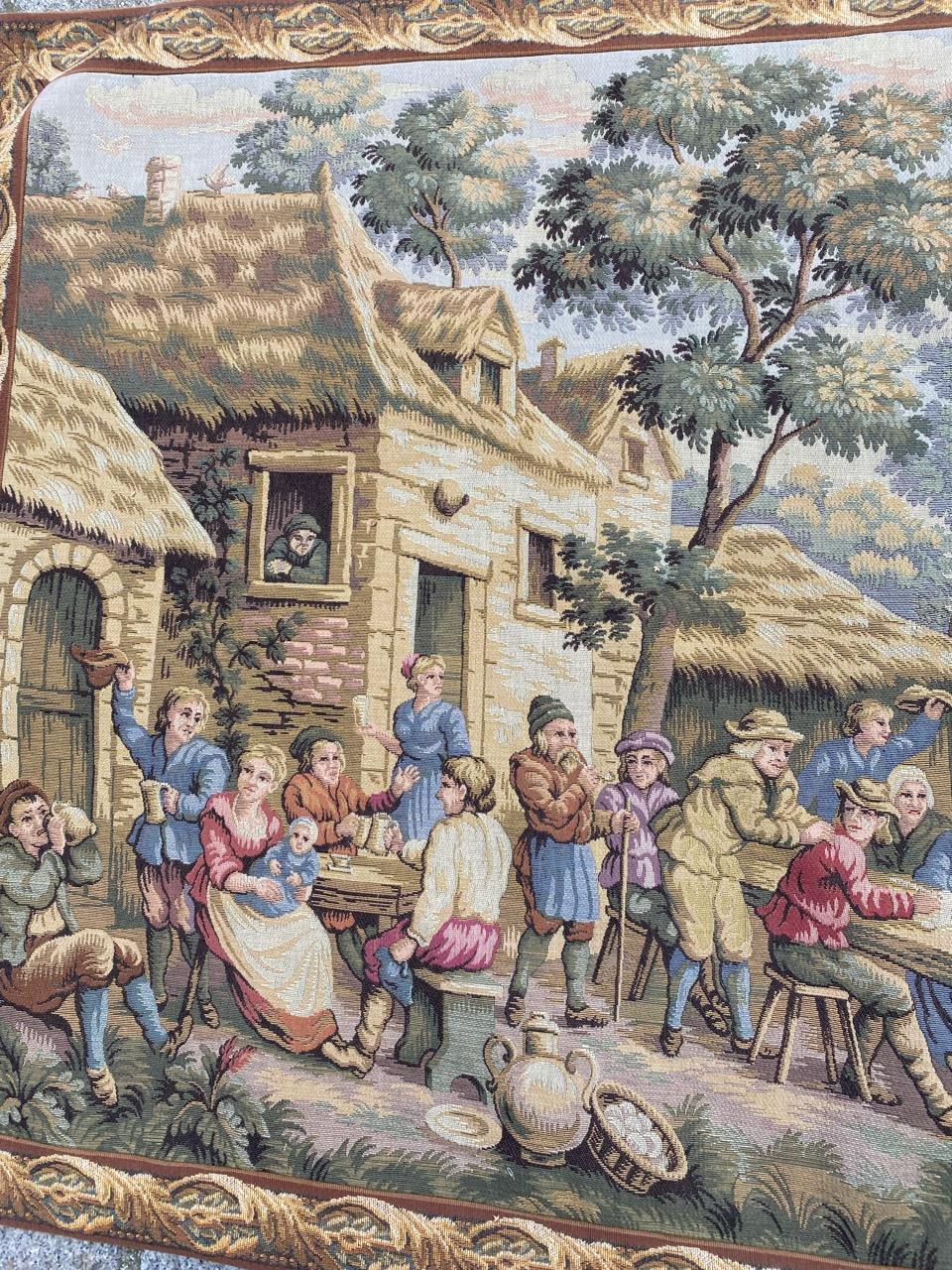 Late 20th Century Bobyrug’s Nice French Aubusson Style Jacquard Tapestry « Villagers celebration » For Sale