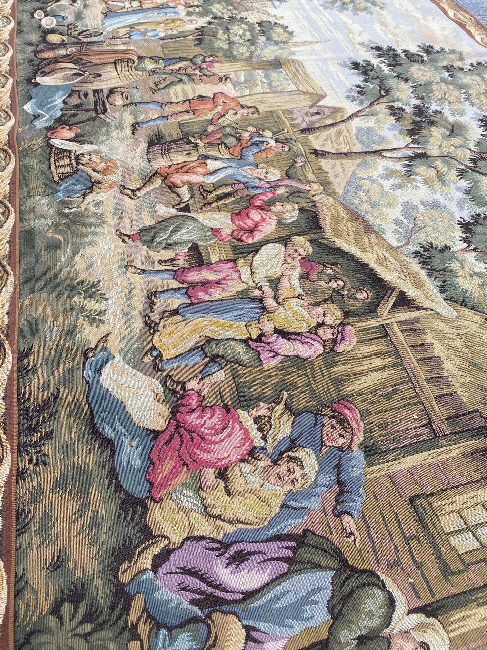 Bobyrug’s Nice French Aubusson Style Jacquard Tapestry « Villagers celebration » For Sale 1