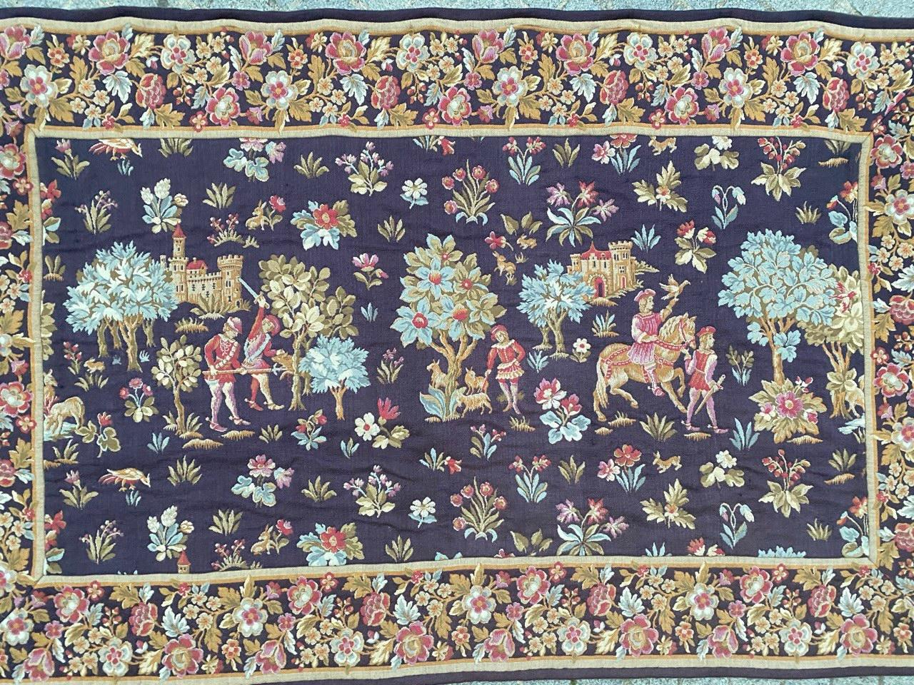 Very beautiful french tapestry with nice medieval museum design tapestry and beautiful colors, woven with mechanical Jaquar manufacturing with wool and cotton.

✨✨✨
