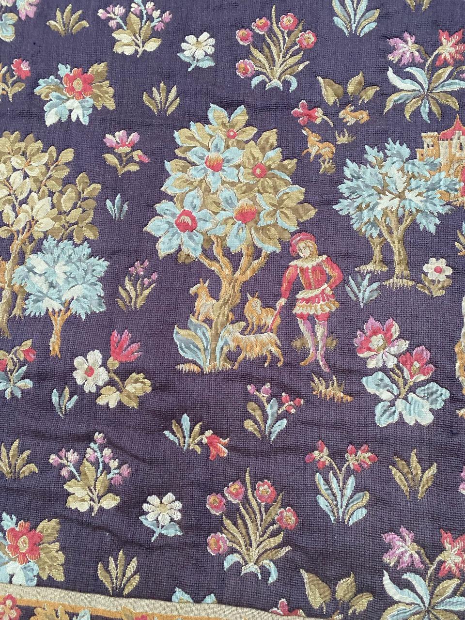 Machine-Made Bobyrug’s Nice Vintage French Jaquar Tapestry  For Sale
