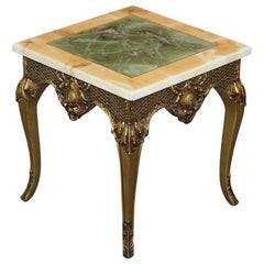 Nice Vintage French Side Table with Gold Gilt Style Finish and Faux Marble Top