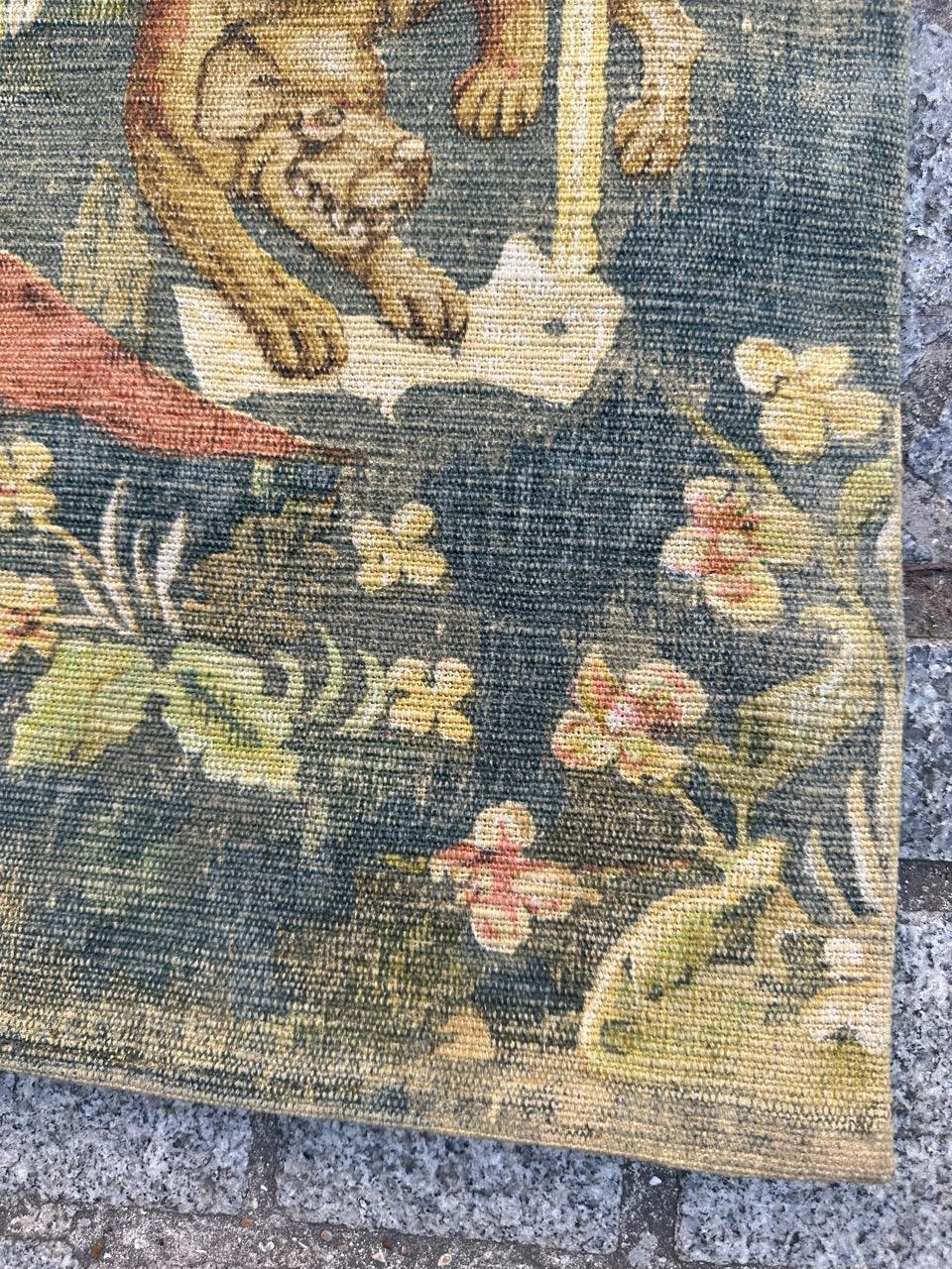 Bobyrug’s Nice Vintage Hand Painted French Tapestry with Medieval Museum Design For Sale 4