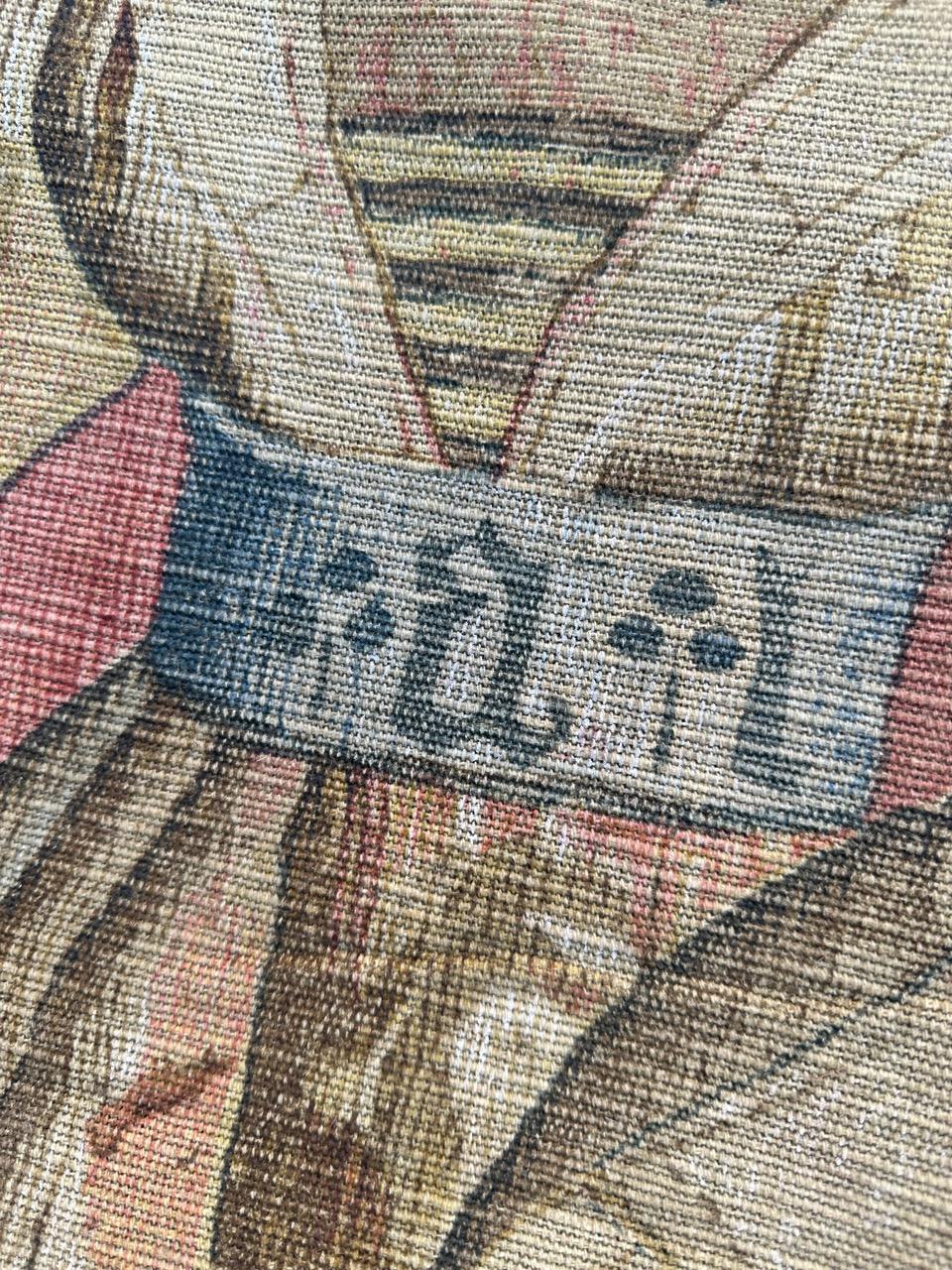 Bobyrug’s Nice Vintage Hand Painted French Tapestry with Medieval Museum Design For Sale 9