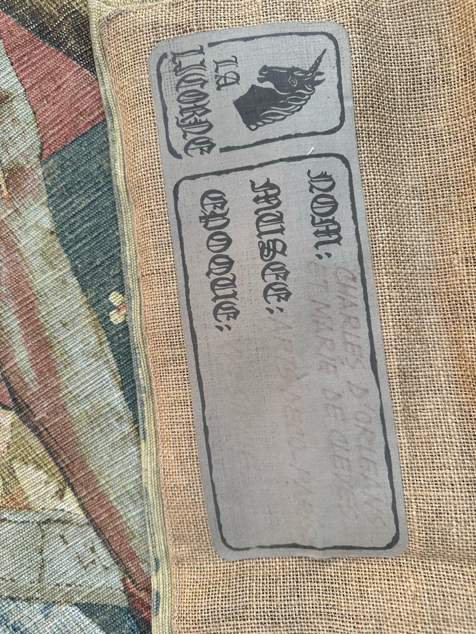 Bobyrug’s Nice Vintage Hand Painted French Tapestry with Medieval Museum Design For Sale 11