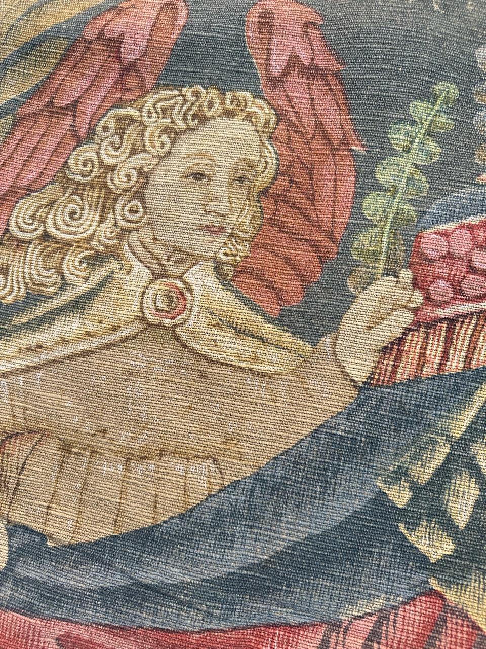 Cotton Bobyrug’s Nice Vintage Hand Painted French Tapestry with Medieval Museum Design For Sale