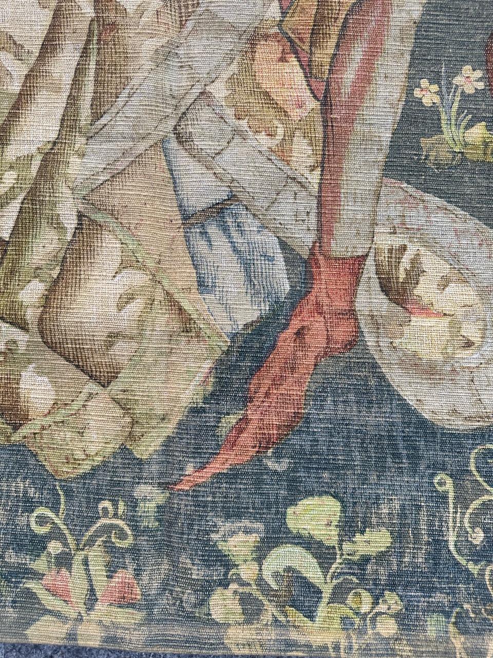 Bobyrug’s Nice Vintage Hand Painted French Tapestry with Medieval Museum Design For Sale 2