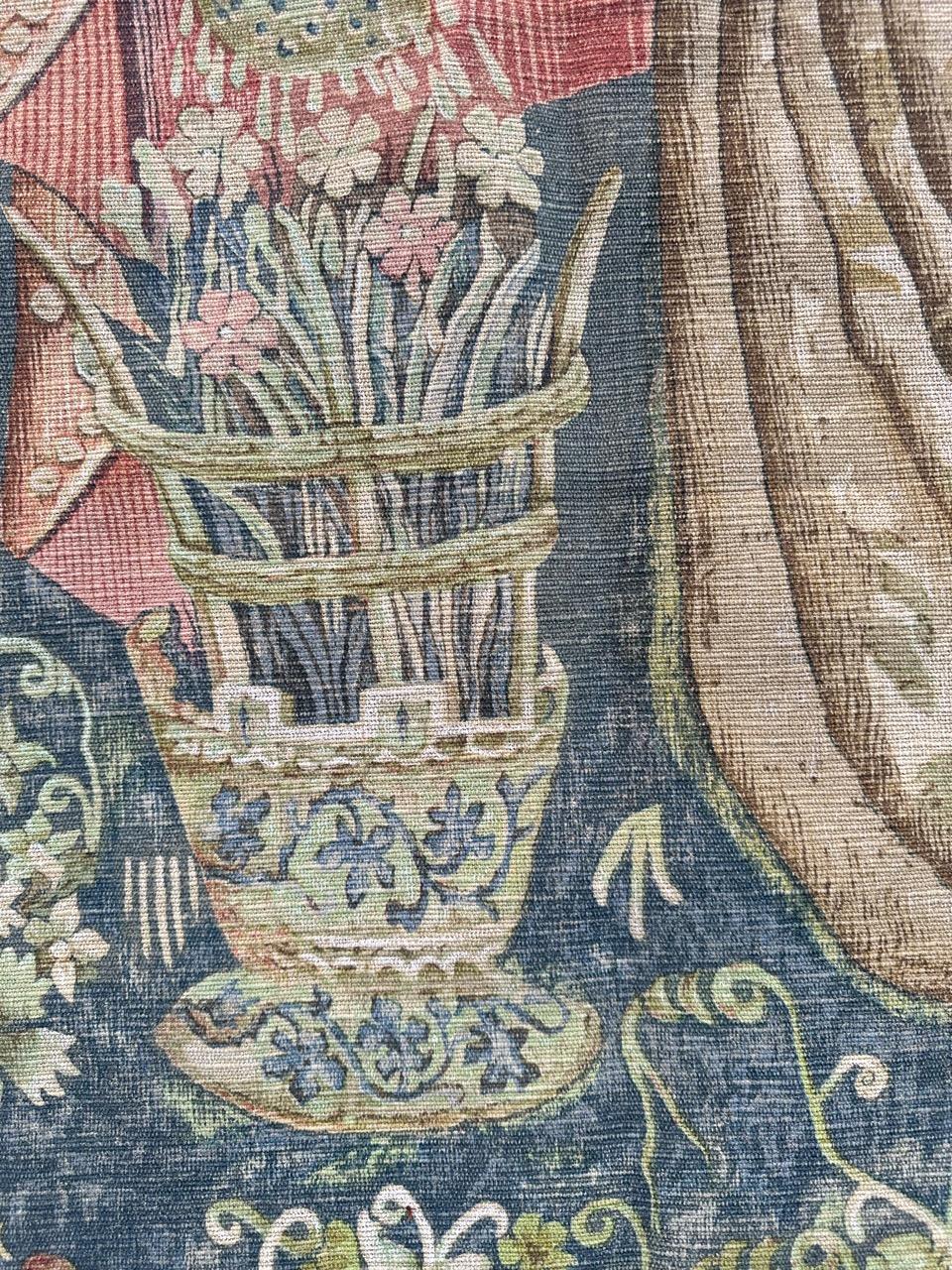 Bobyrug’s Nice Vintage Hand Painted French Tapestry with Medieval Museum Design For Sale 3