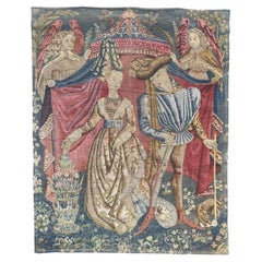 Bobyrug’s Nice Retro Hand Painted French Tapestry with Medieval Museum Design