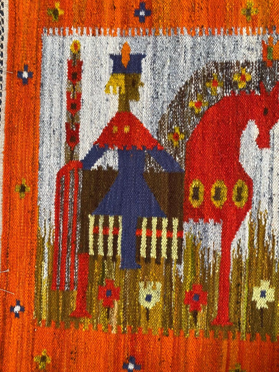 Scandinavian Modern Bobyrug’s Nice Vintage Hand Woven Polish Tapestry For Sale