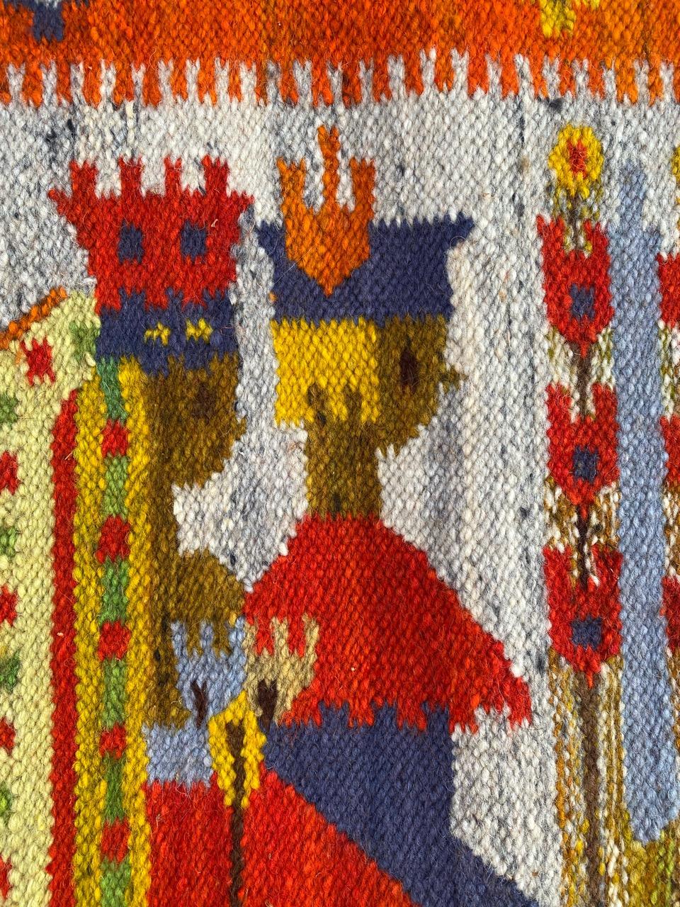 Bobyrug’s Nice Vintage Hand Woven Polish Tapestry In Good Condition For Sale In Saint Ouen, FR