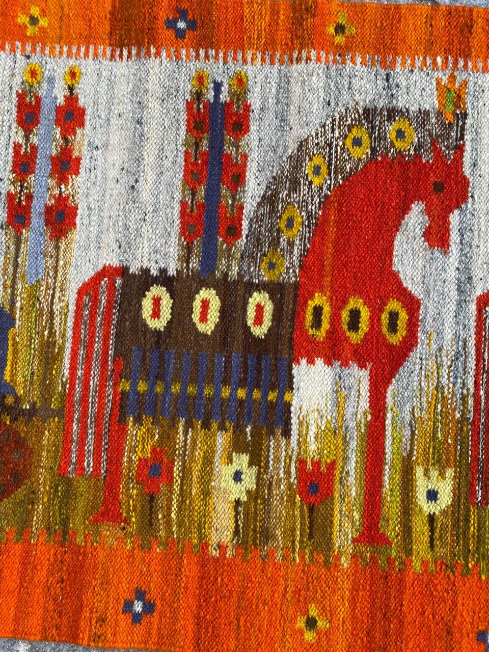 20th Century Bobyrug’s Nice Vintage Hand Woven Polish Tapestry For Sale