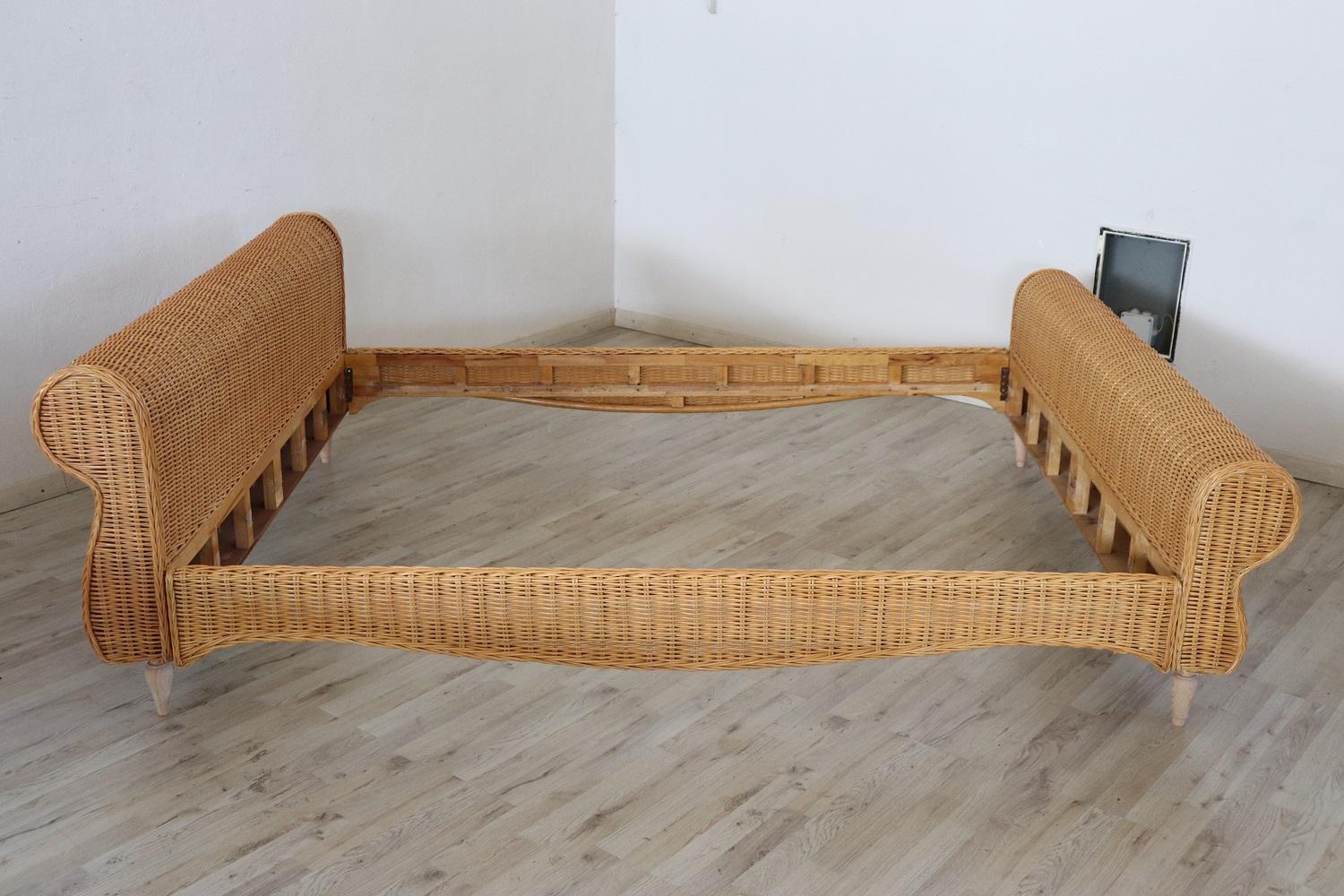 Hand-Woven Nice Vintage Hand Woven Rattan Double Bed