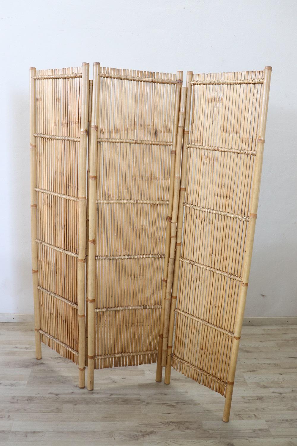 Late 20th Century Nice Vintage Italian Three-Panel Bamboo Screen For Sale