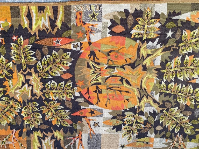 Nice Vintage Jaquar Tapestry with a Modern Jean Claude Bissery Design For Sale 2