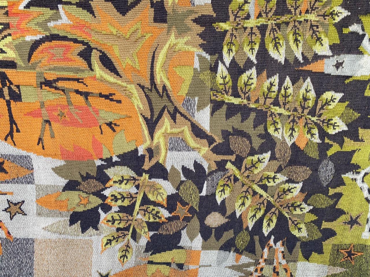 Wool Bobyrug’s Nice Vintage Jaquar Tapestry with a Modern Jean Claude Bissery Design For Sale