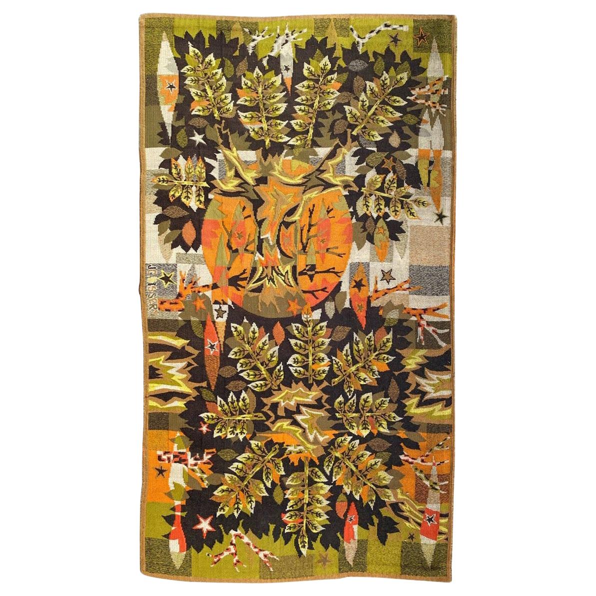 Bobyrug's Nice Vintage Jaquar Tapestry mit einem Modern Jean Claude Bissery Design