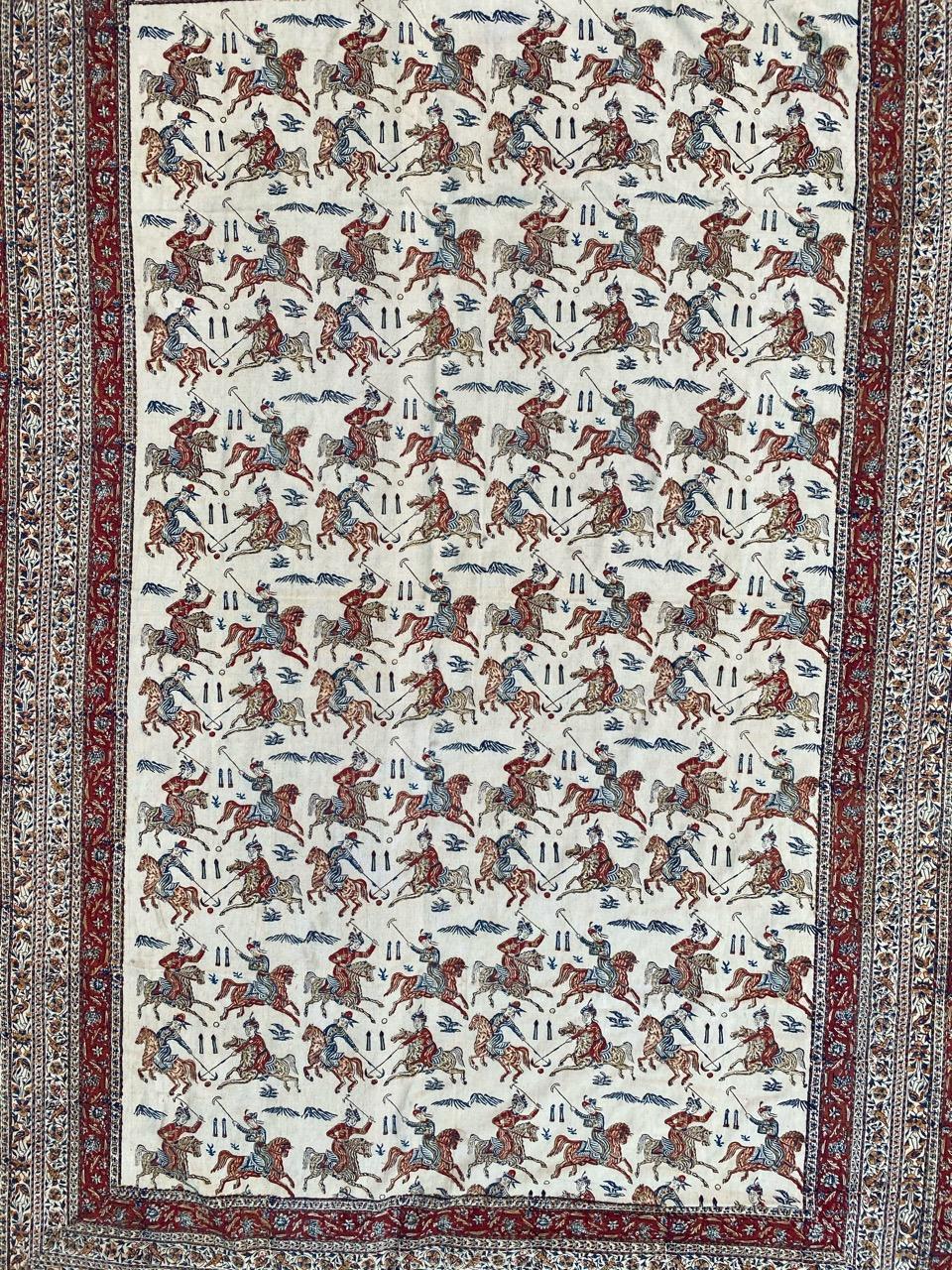 Beautiful midcentury hand painted kalamkar with a nice design of Safavid period and beautiful colors, hand painted on cotton foundation.