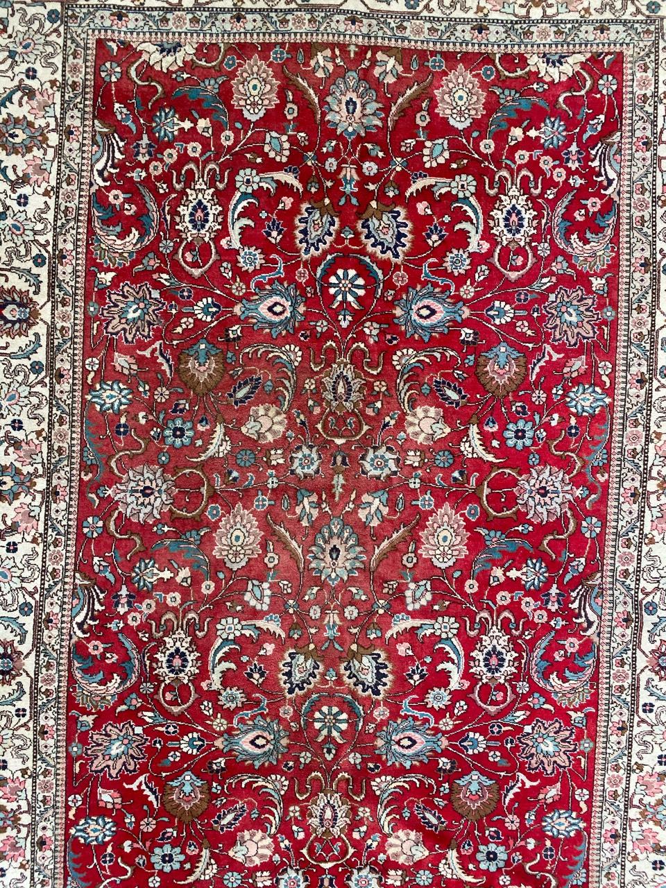 Beautiful large rug with nice Persian design and nice colors with red, blue, pink and brown, entirely hand knotted with wool velvet on cotton foundation.