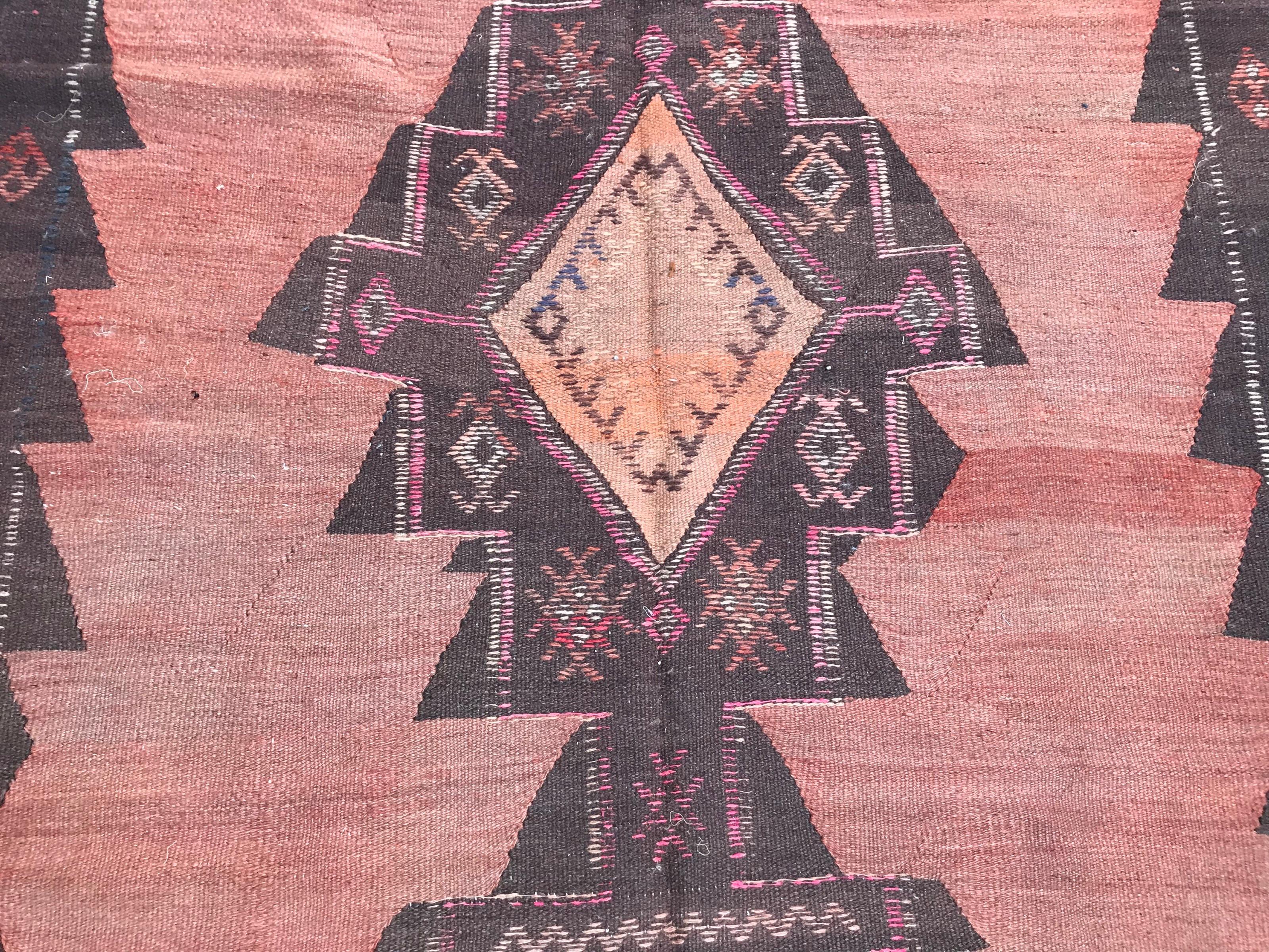 Hand-Woven Bobyrug’s Nice Vintage Long Tribal Kurdish Kilim For Sale