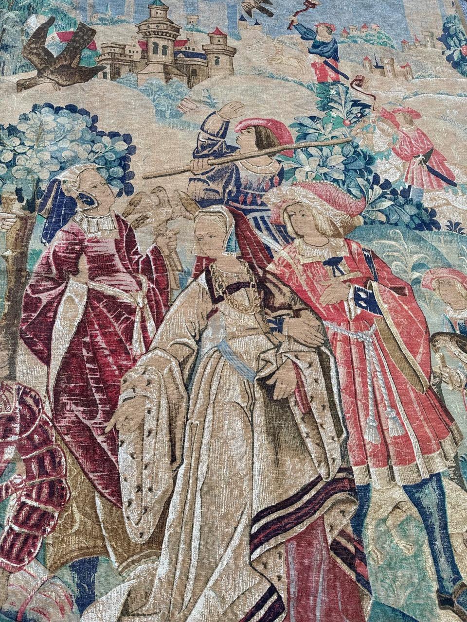 Bobyrug’s Nice Vintage Medieval Aubusson Style Hand Printed Tapestry For Sale 3