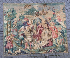 Bobyrug’s Nice Vintage Medieval Aubusson Style Hand Printed Tapestry