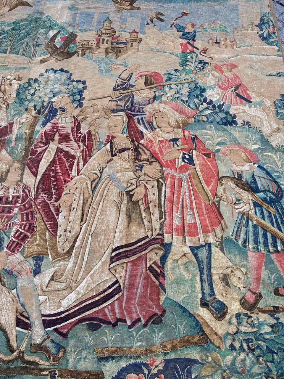 French Bobyrug’s Nice Vintage Medieval Aubusson Style Hand Printed Tapestry For Sale