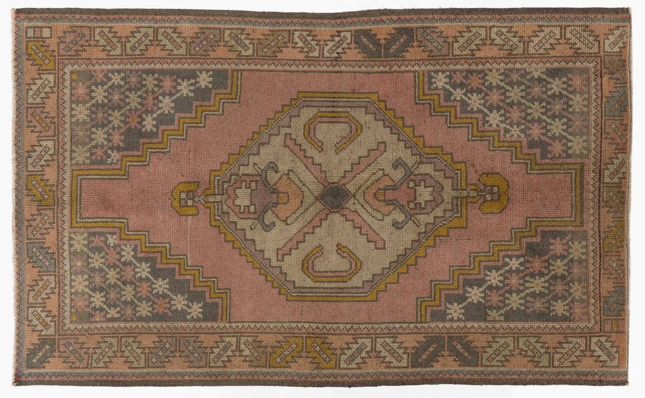 Hand-Knotted 3.8x6.2 Ft Vintage Turkish Wool Rug. One of a kind Tribal Floor Covering For Sale