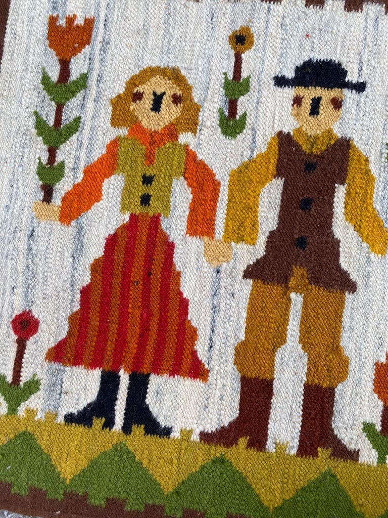 Scandinavian Modern Nice Vintage Polish Tapestry Kilim  For Sale