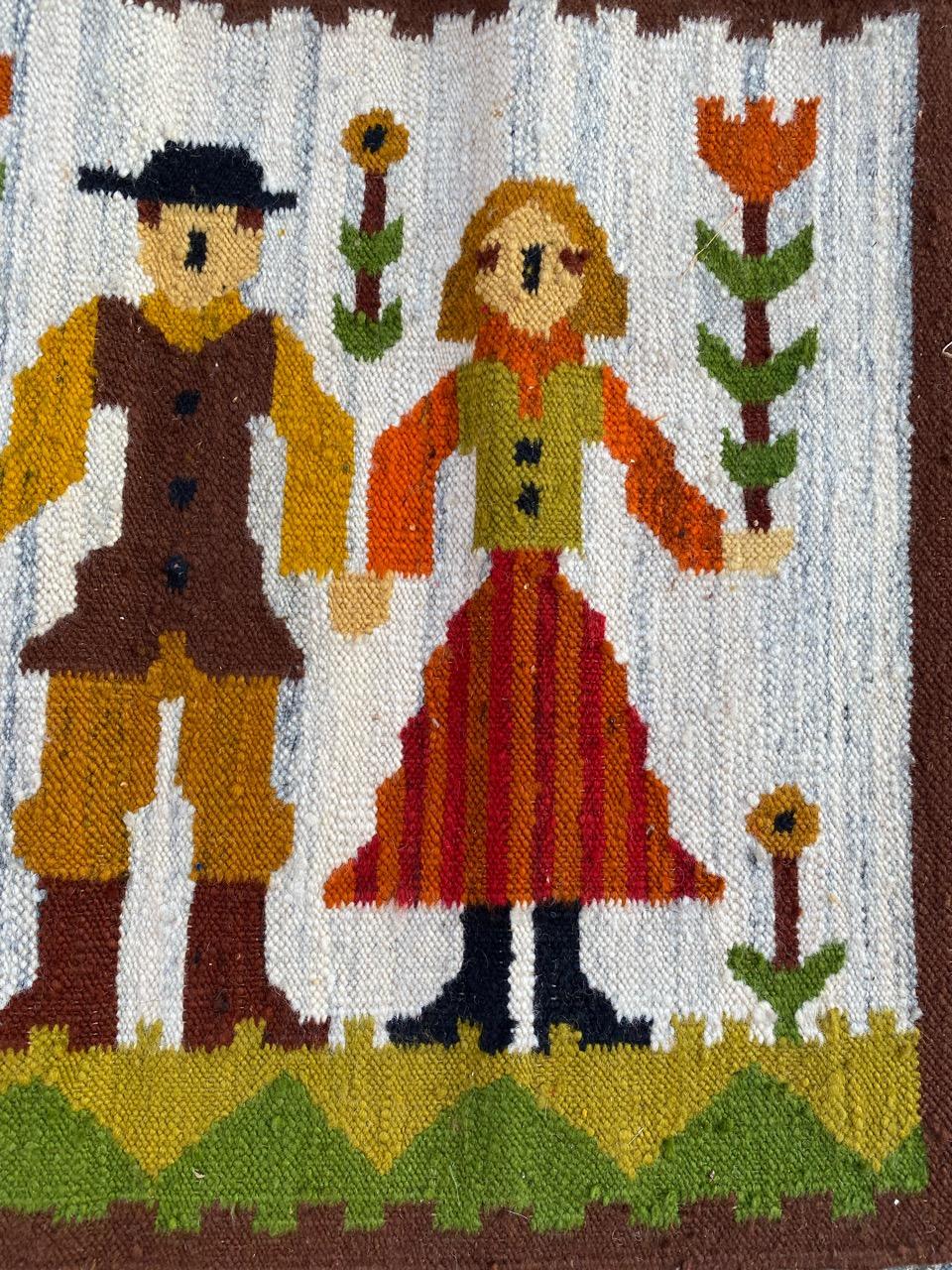 Scandinavian Modern Bobyrug’s Nice Vintage Polish Tapestry Kilim  For Sale