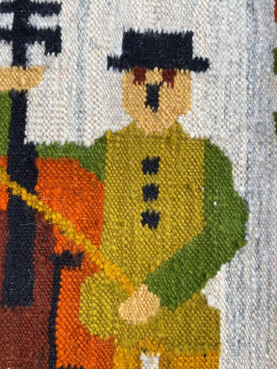 Hand-Woven Bobyrug’s Nice Vintage Polish Tapestry Kilim  For Sale