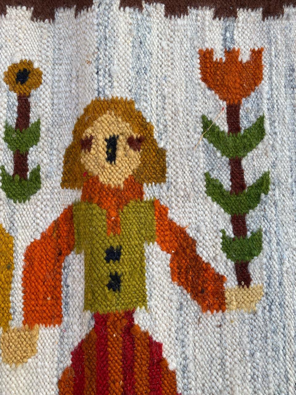 20th Century Bobyrug’s Nice Vintage Polish Tapestry Kilim  For Sale