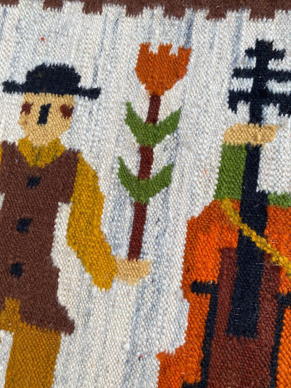 Wool Bobyrug’s Nice Vintage Polish Tapestry Kilim  For Sale