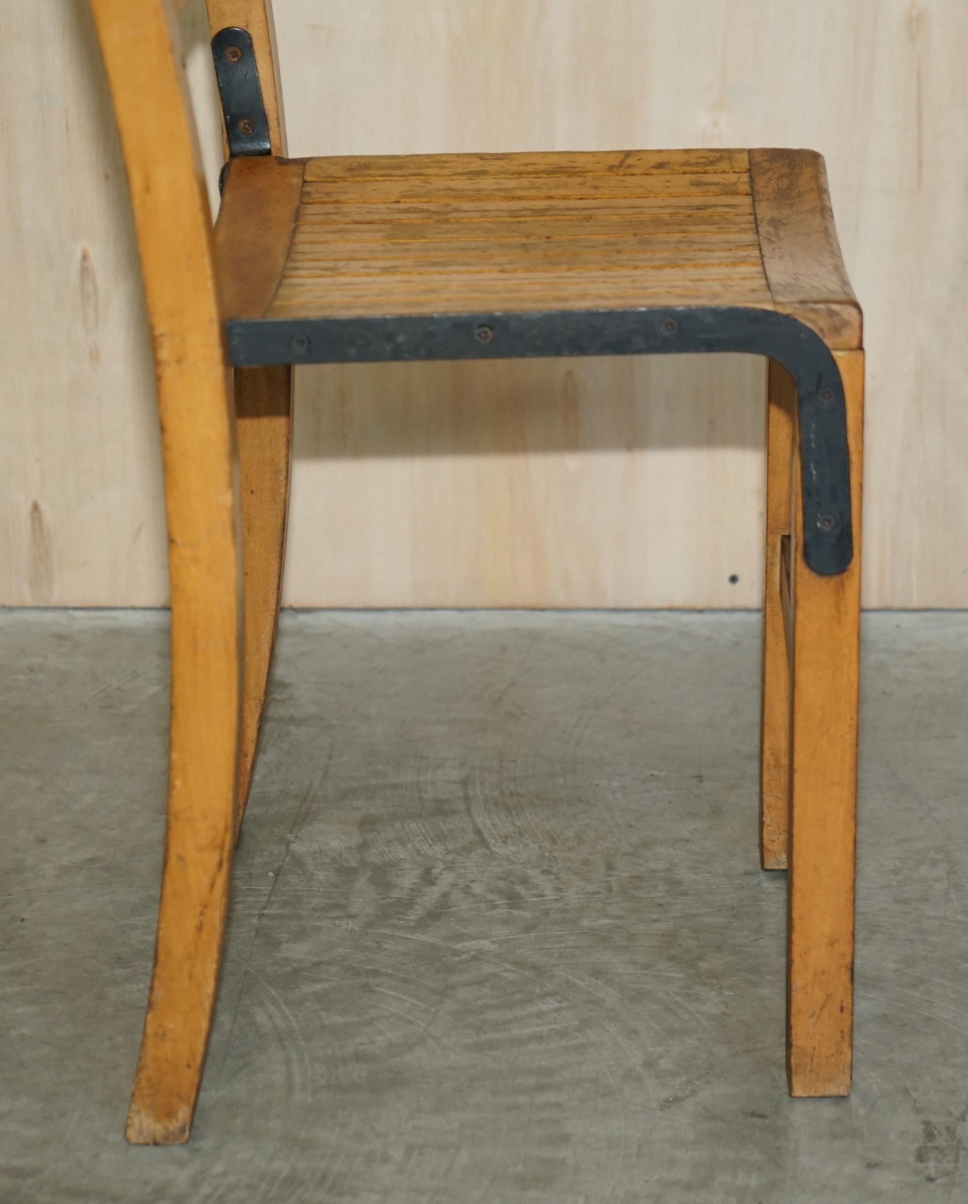 Nice Vintage Set of circa 1930's English Oak Stacking Chairs with Period Finish For Sale 9