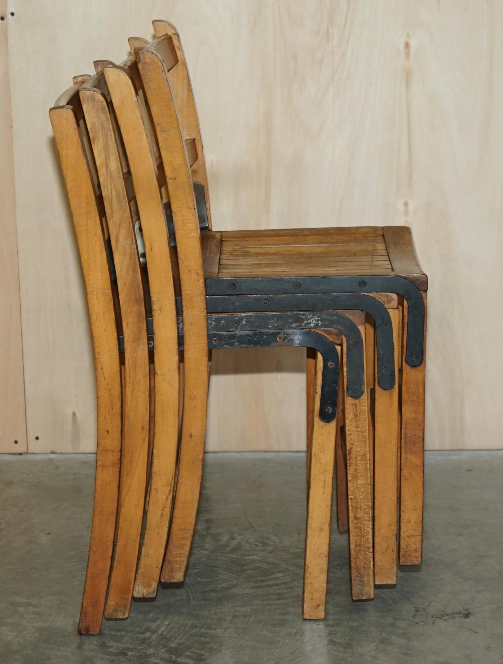 Art Deco Nice Vintage Set of circa 1930's English Oak Stacking Chairs with Period Finish For Sale