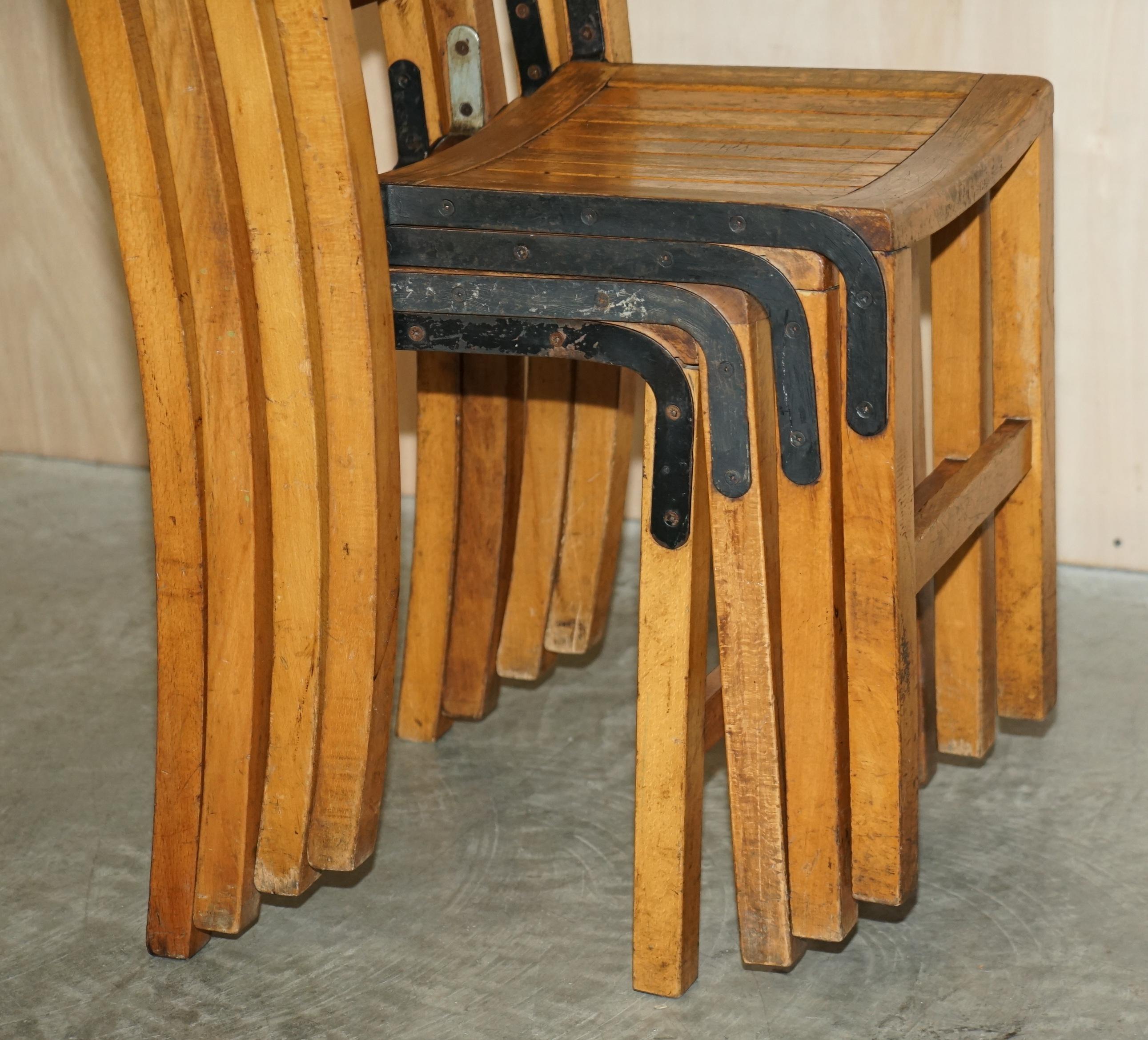 Hand-Crafted Nice Vintage Set of circa 1930's English Oak Stacking Chairs with Period Finish For Sale