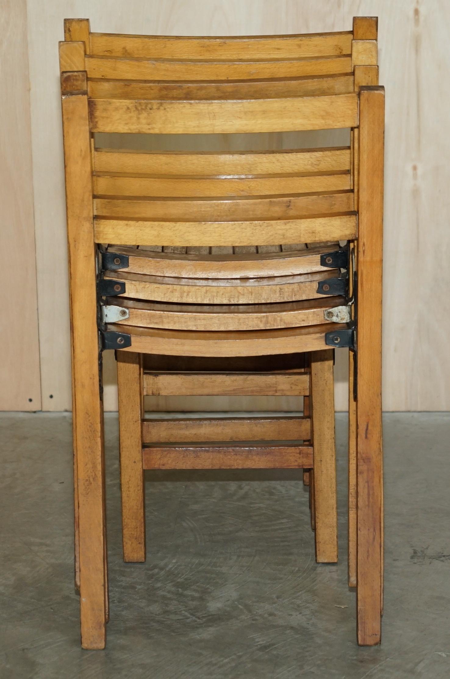 Mid-20th Century Nice Vintage Set of circa 1930's English Oak Stacking Chairs with Period Finish For Sale