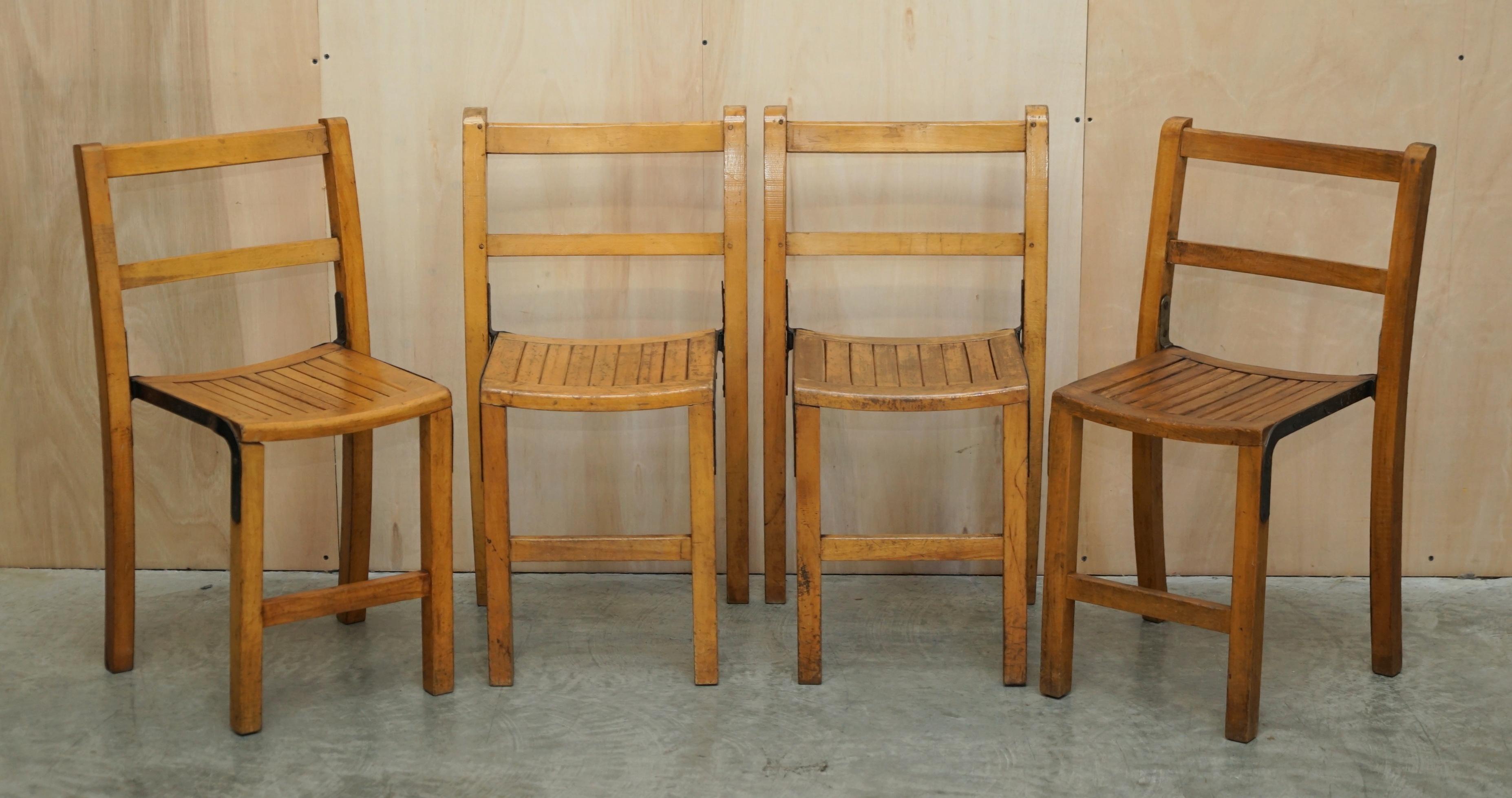 Nice Vintage Set of circa 1930's English Oak Stacking Chairs with Period Finish For Sale 1