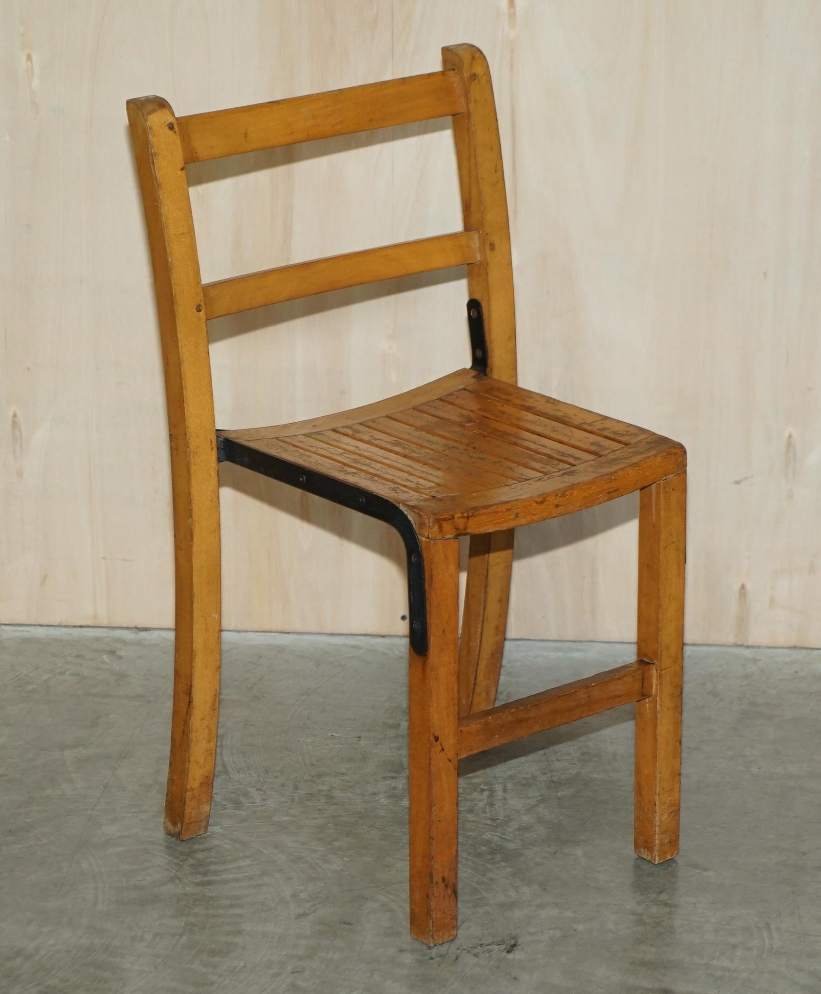 Nice Vintage Set of circa 1930's English Oak Stacking Chairs with Period Finish For Sale 2
