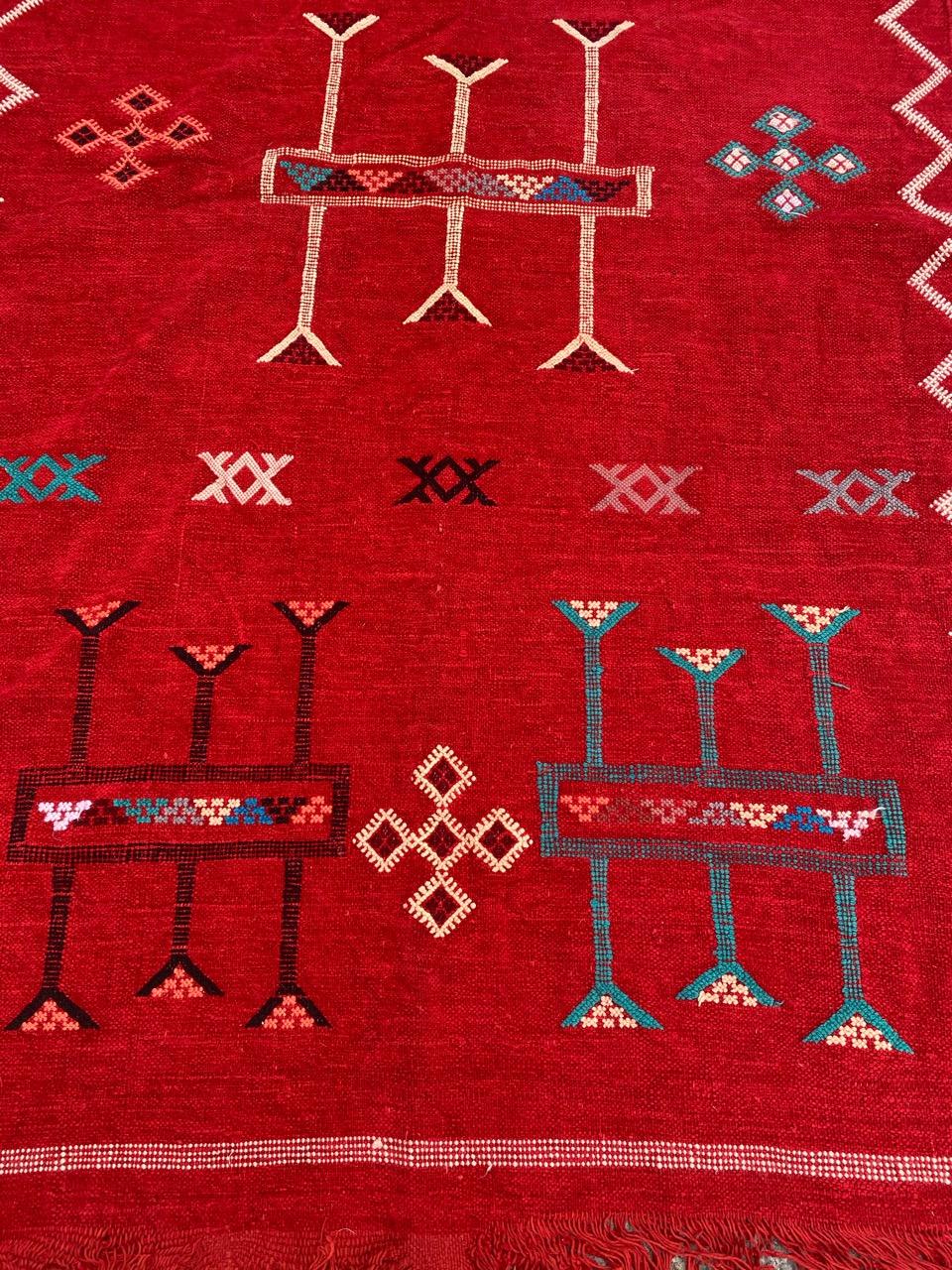 Hand-Woven Bobyrug’s Nice Vintage Silk and Cotton Moroccan Kilim For Sale