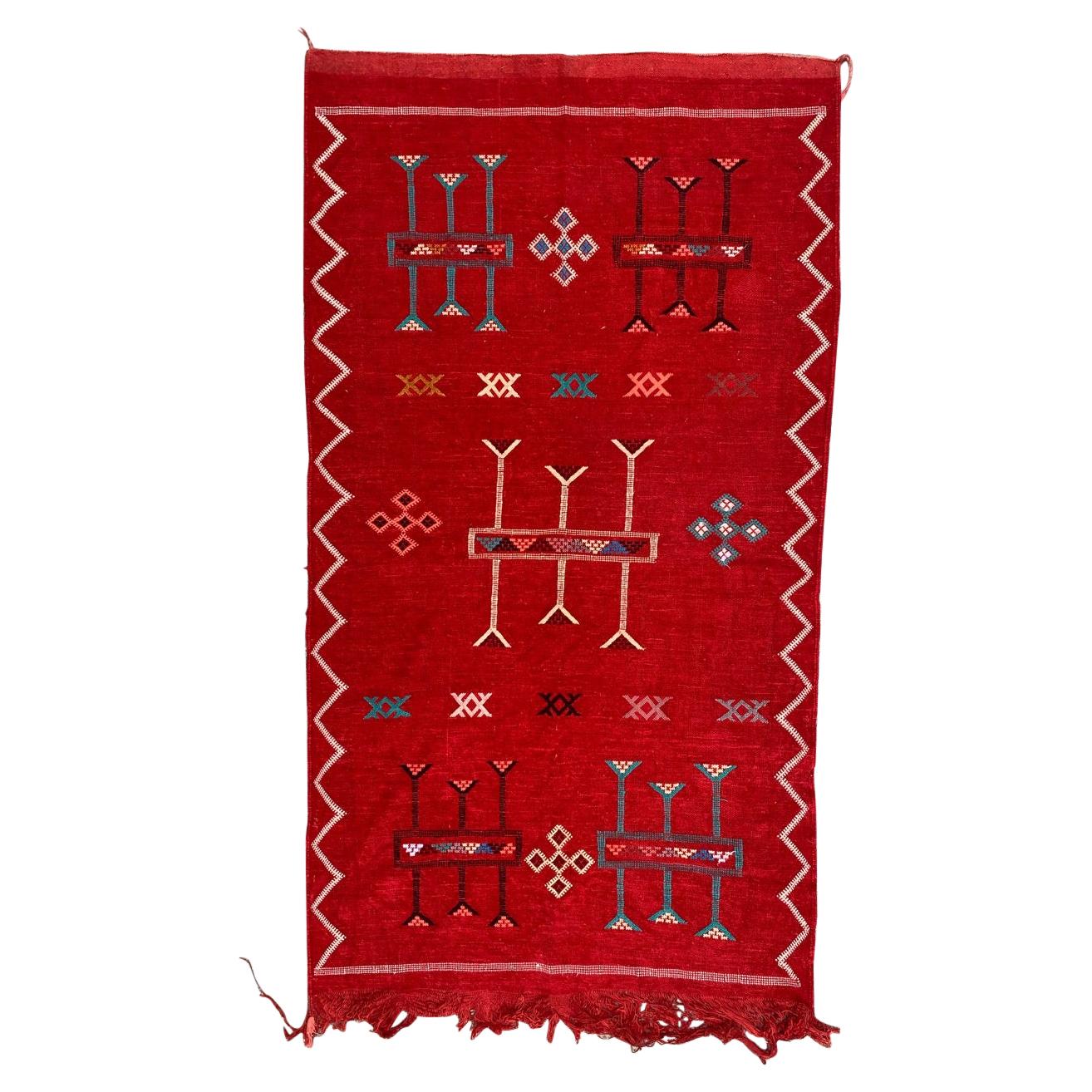 Bobyrug’s Nice Vintage Silk and Cotton Moroccan Kilim